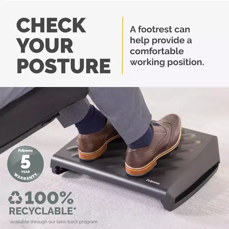 Fellowes Bretya Ergonomic Footrest, 100016562, Black