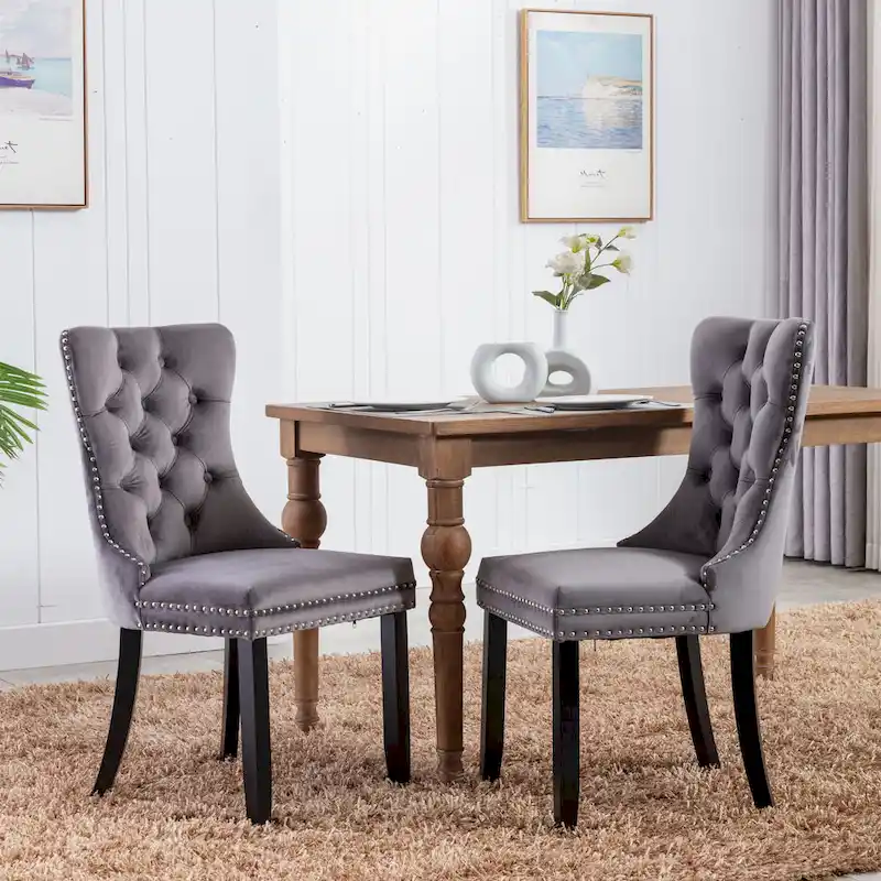 Modern Velvet Upholstered Dining Chair with Wood Legs,Set of 2