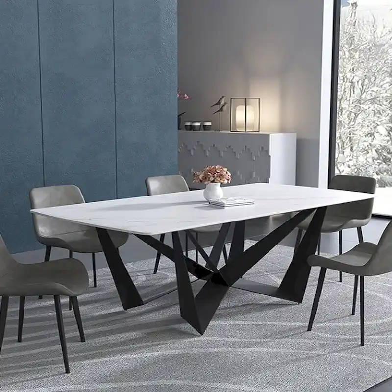 Modern Stylish Dining Table Rectangle White Sintered Stone Top