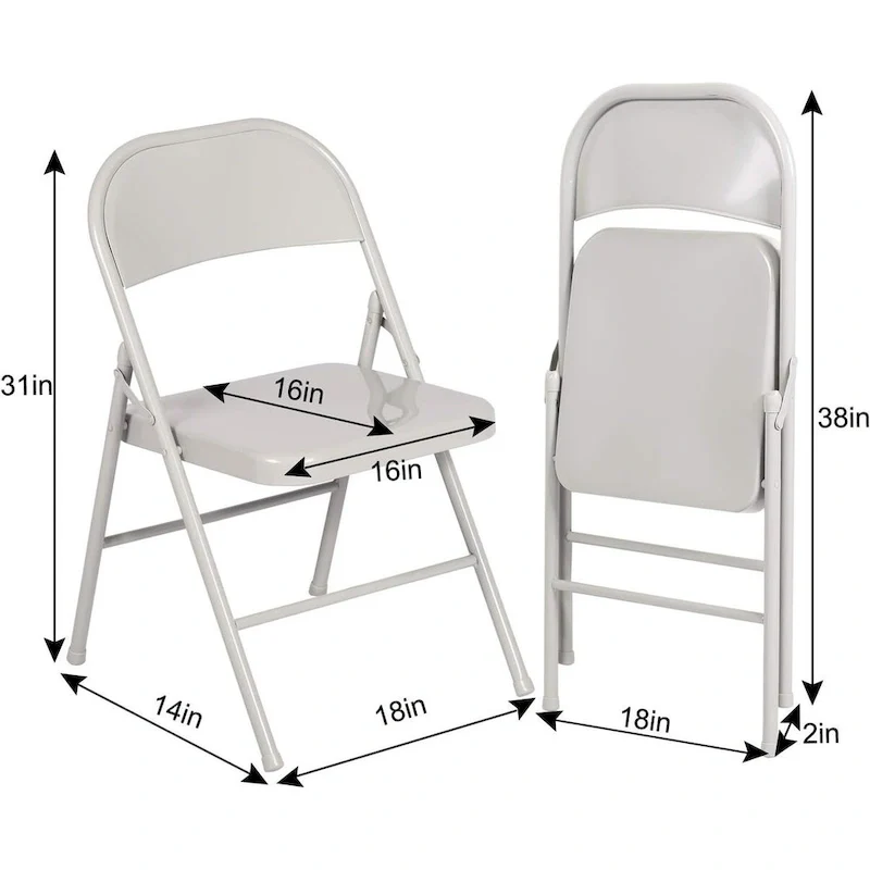 VECELO Folding Chairs Set of 4 Metal Frame Steel Seat with Triple Braced