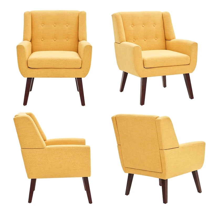 Linen Accent Chair with Tufted Back