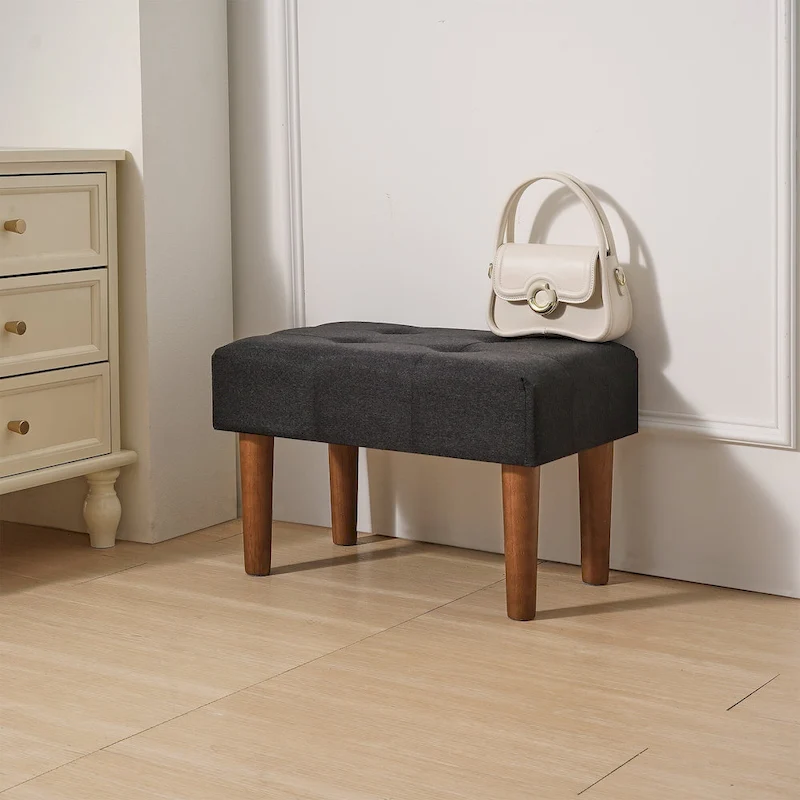 2 Pcs Small Foot Stool Ottoman, Linen Ottoman Foot Rest with Legs, Rectangle Upholstered Footrest