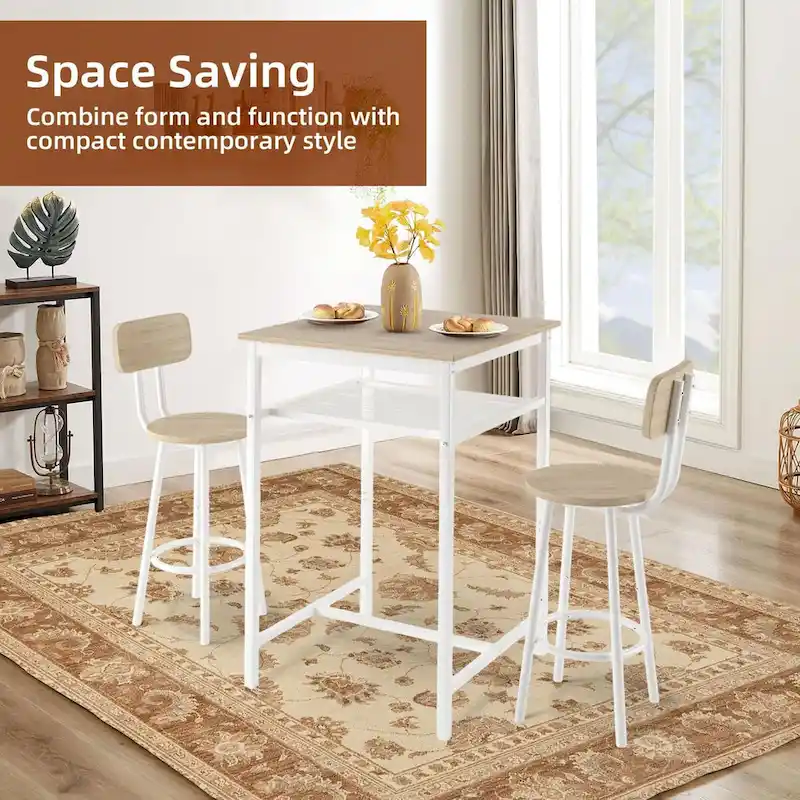 3-Piece Bar Table Set with Metal Shelf,Small Pub Table Set,Dining Set