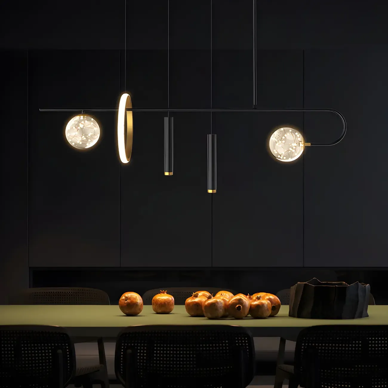 Modern Black LED Linear Kitchen Island Chandelier