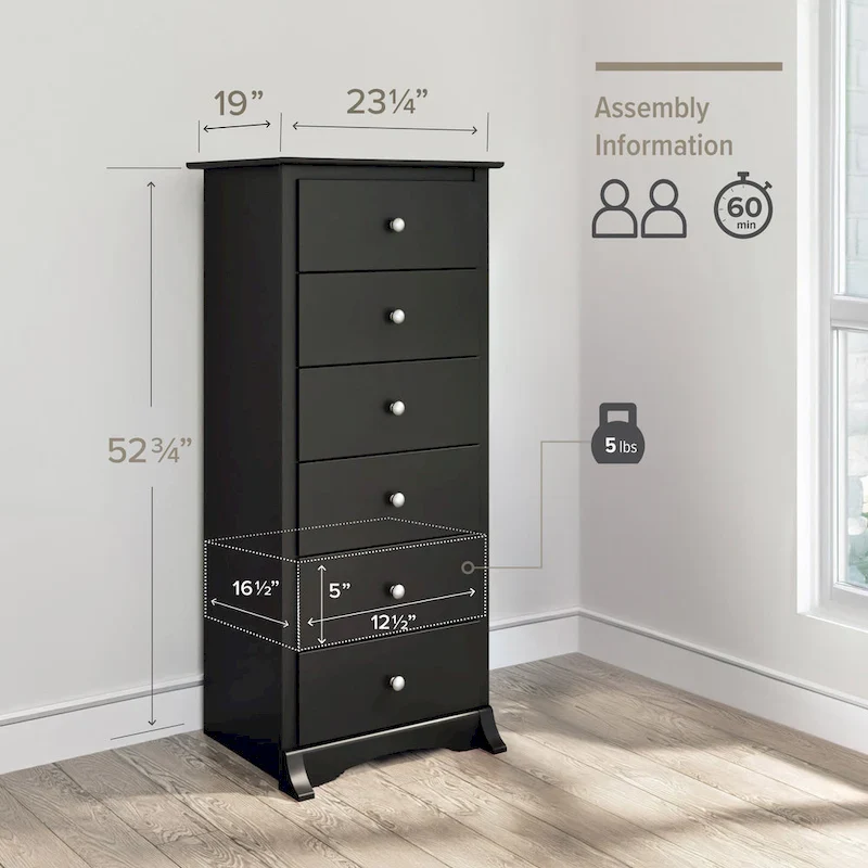 Black 6-Drawer Tall Dresser - Bedroom Storage