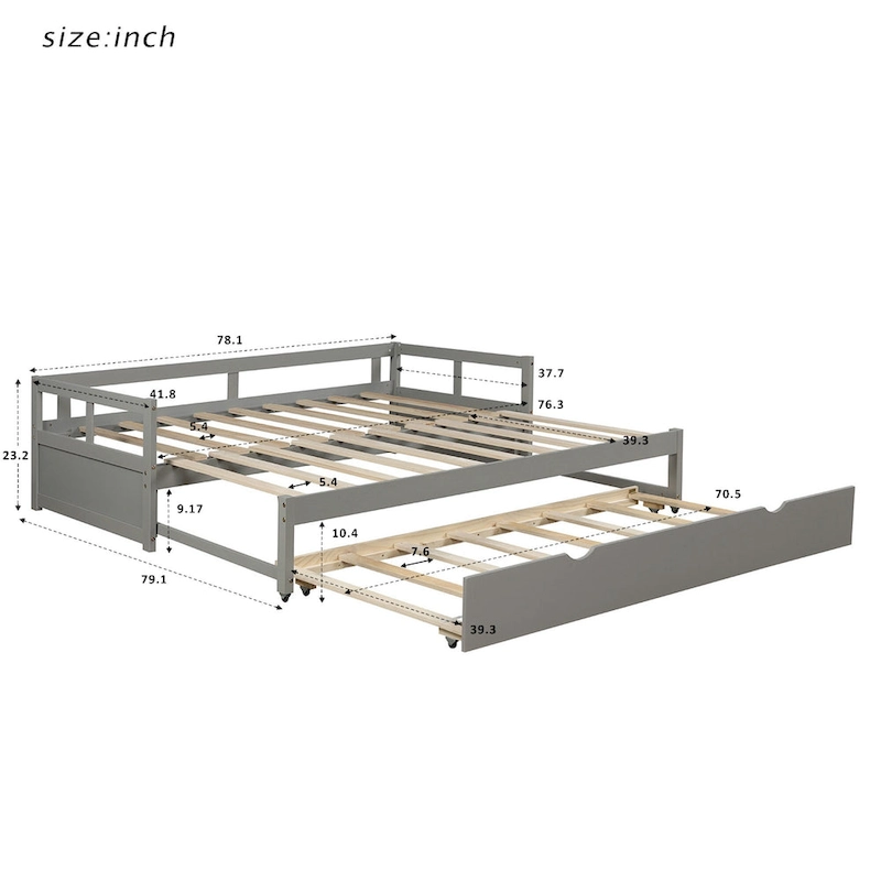 Grey Twin Pine Daybed with Trundle