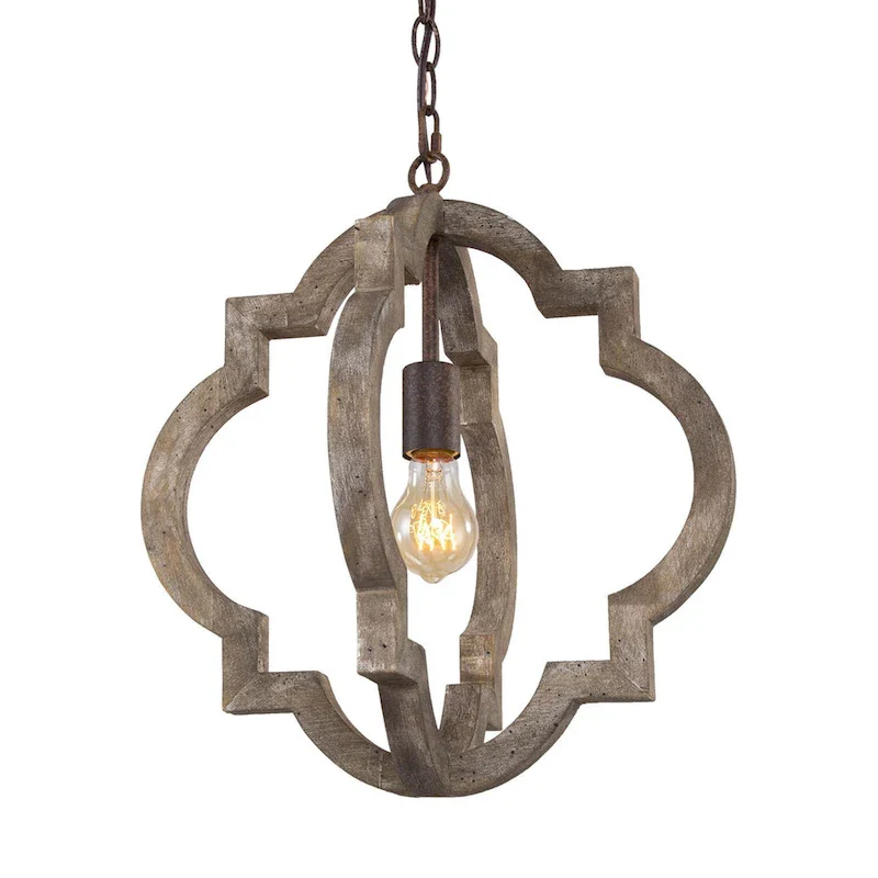 Farmhouse 1-Light Wood Lantern Chandelier Kitchen Island Pendant Lights - D 16 x H 17.5