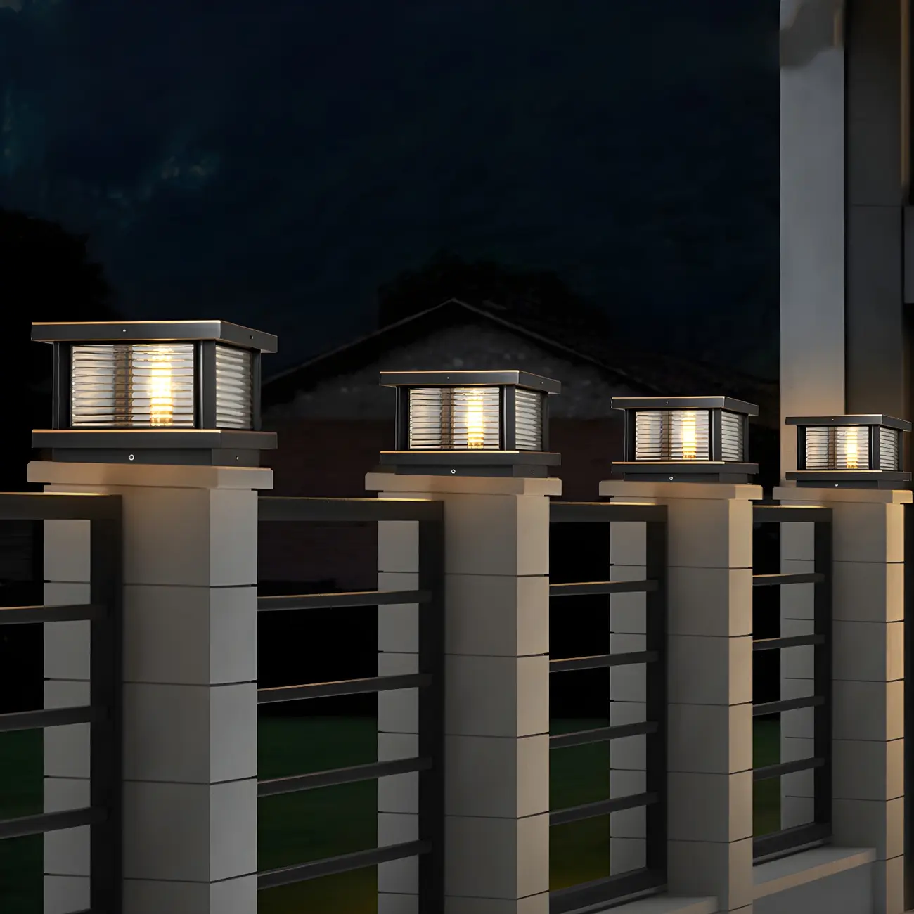 Modern Metal Glass Square Wired Post Cap Light