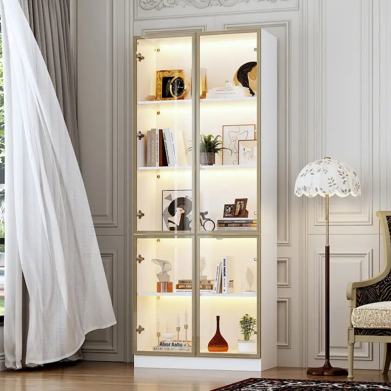 Sleek Tall Modular Display Cabinet with LED Lighting