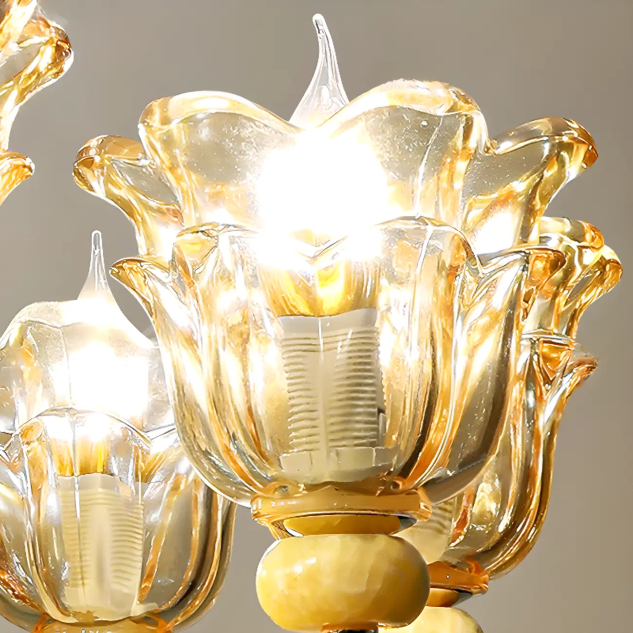 Adjustable Luxury Gold Flower Shape Clear Glass Chandelier