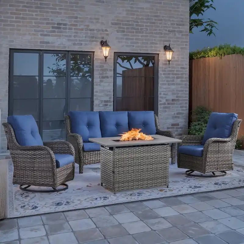 Outdoor Furniture Sofa Chairs with Fire Pit Table - Grey