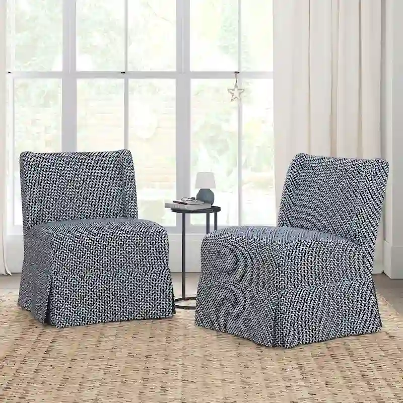 Falk Transitional Upholstered Slipper Chair with Slipcover and Solid Wood Legs Set of 2 by HULALA HOME
