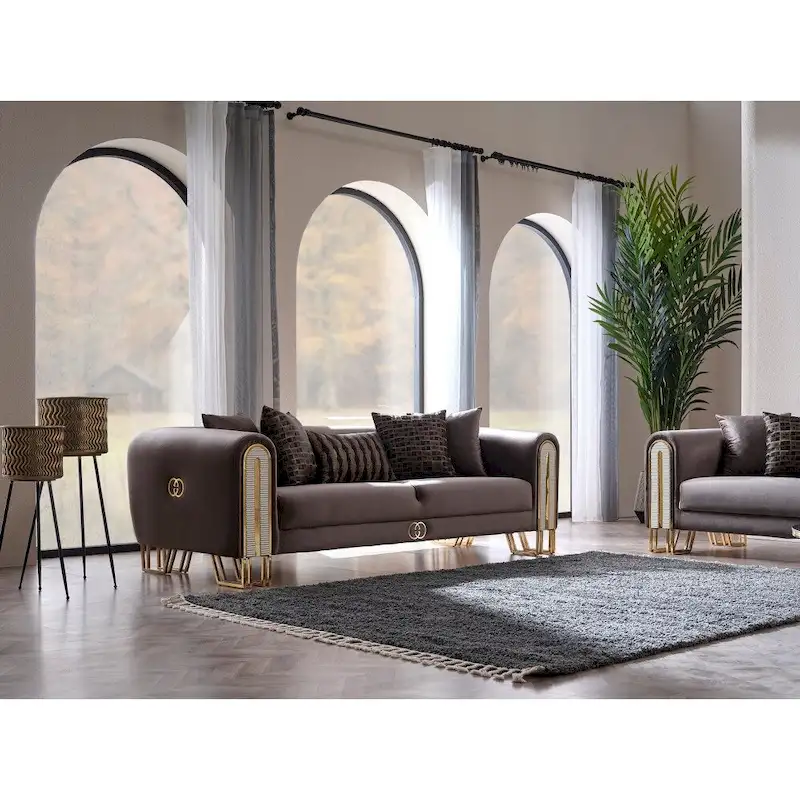 Kamelya 2-Pieces One Sofa One Loveseat Living Room Set, Metal Leg, Pillow Back