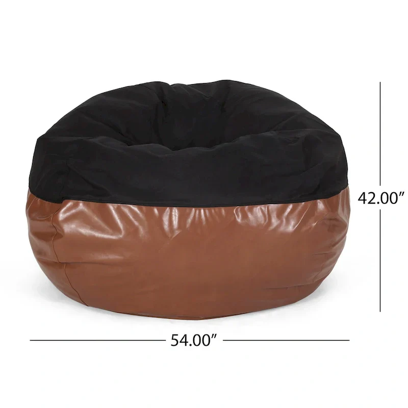 Ohnstad Modern 5 Foot Two Toned Fabric and Faux Leather Bean Bag by Christopher Knight Home