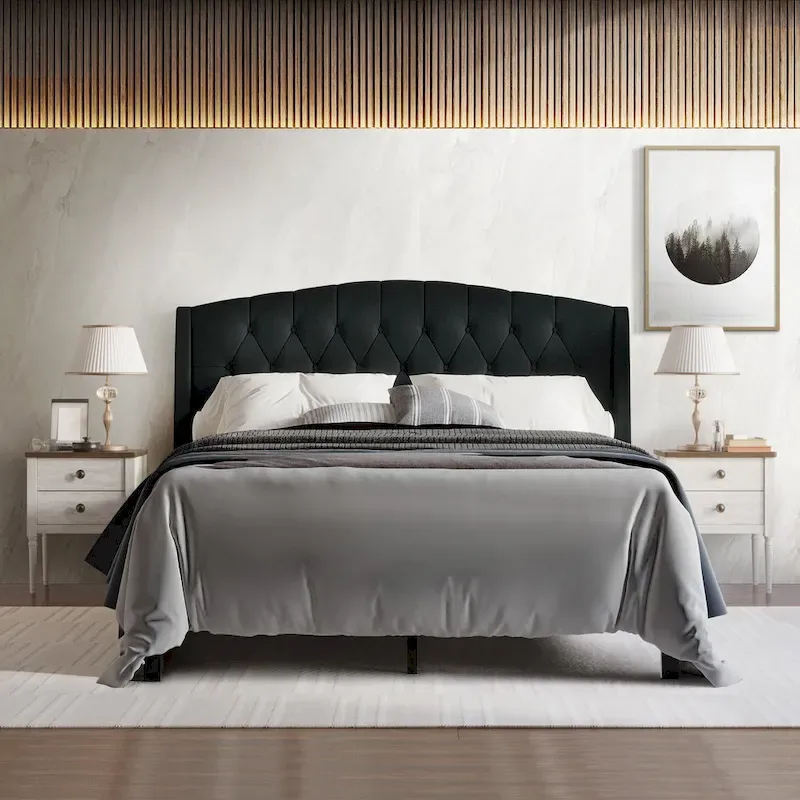 CraftPorch 3 Piece Bedroom Nightstands Set Classic Button Tufted Bed