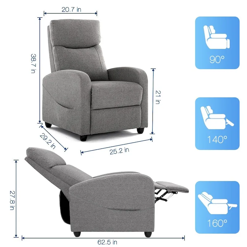Massage Recliner Push Back Reclining Chair Home Theater Recliner Armchair