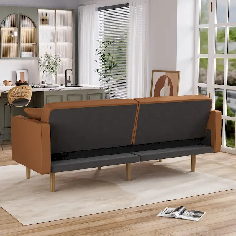 Upholstered Tufted Convertible Futon Sofa Bed, Velvet Sleeper Couch, 3 Seater Tufted Sofa with Adjustable Backrests