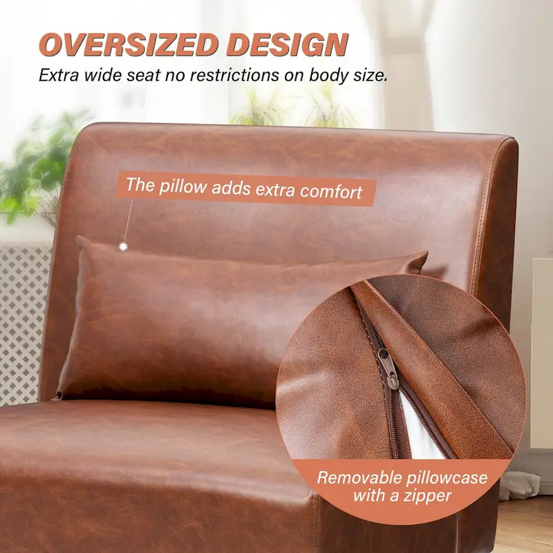 Accent Chair Upholstered Sofa Chair PU Faux Leather Wood Frame with Pillow - 28.74 W x 30.71 D x 31.50 H