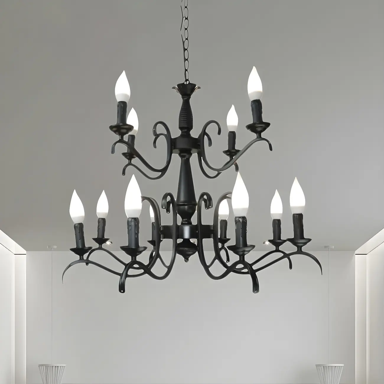 Industrial Black Metal Candelabra Chandelier