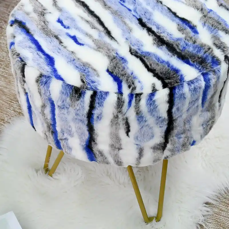 Home Soft Things Multi Jacquard Fauxfur Round Ottoman