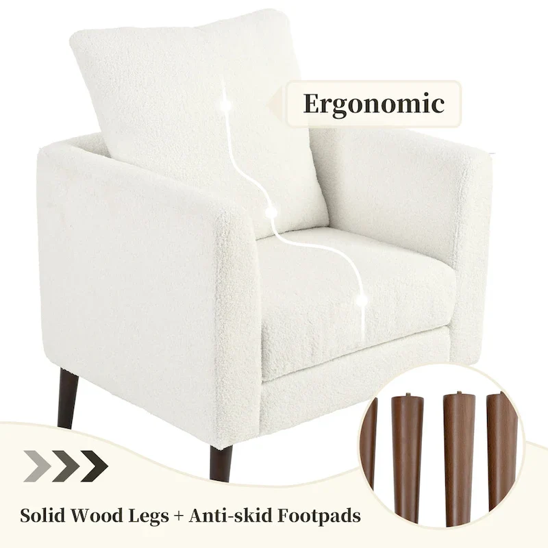 Modern 26.77  Upholstered Arm Chair with Solid Wood Legs and Waist Pillow