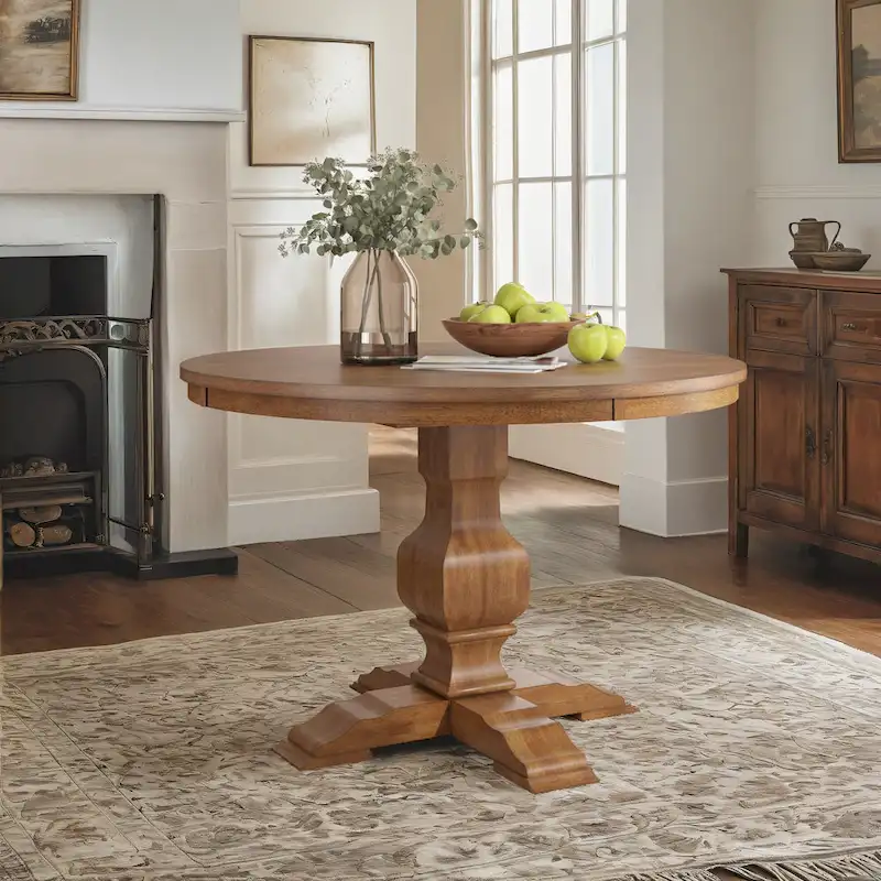 Ronda Two-Tone Round Solid Wood Top Dining Table