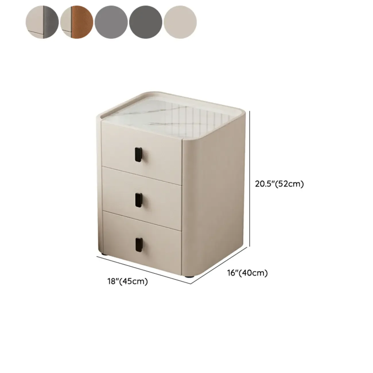 Modern Leather Stone Tray Top 2-Drawer Nightstand