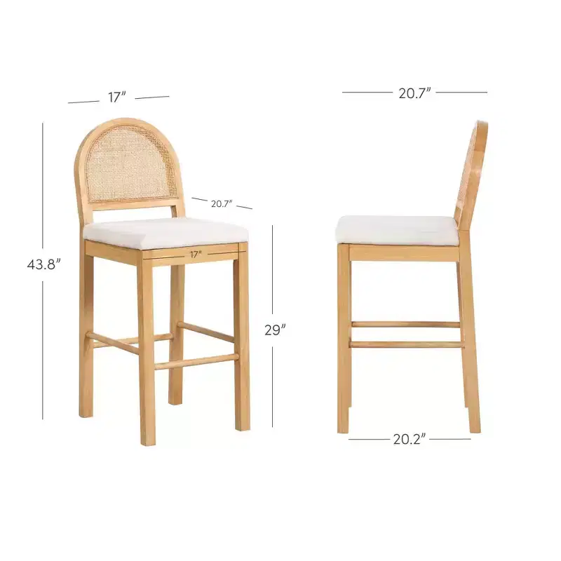 Nathan James Bailey Curved Back Counter Height Barstool Natural Wood Oak Rattan Cream Boucle: Upholstered, 300lb Capacity