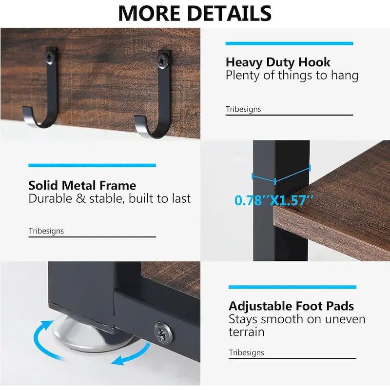 Industrial Entryway Shoe Bench and Wall-Mounted Coat Rack Set, Rustic Brown