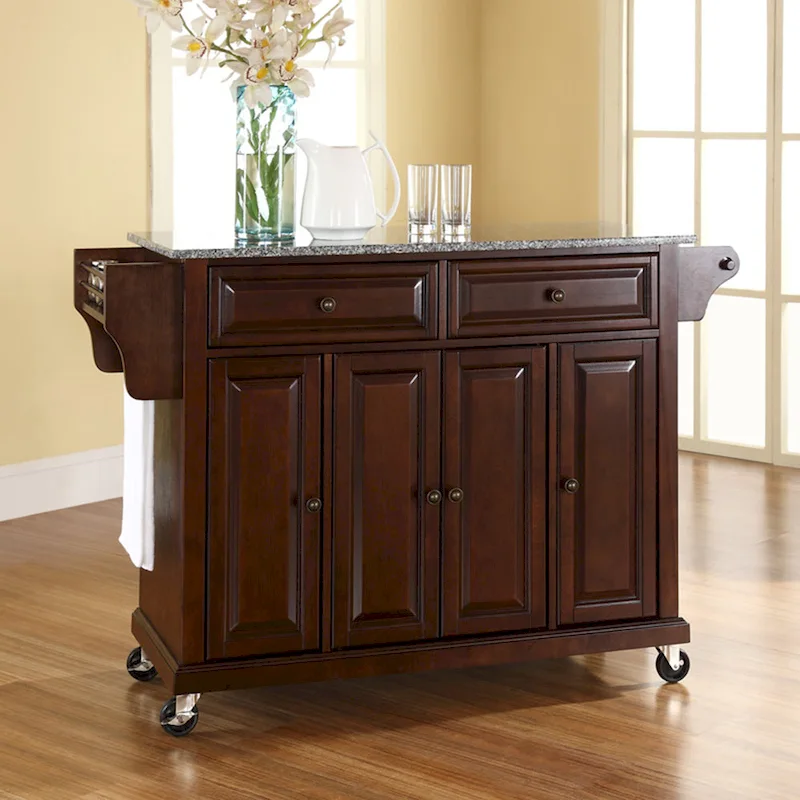 Crosley Full Size Granite Top Vintage Mahogany Kitchen Cart - 18d x 51.5w x 36h