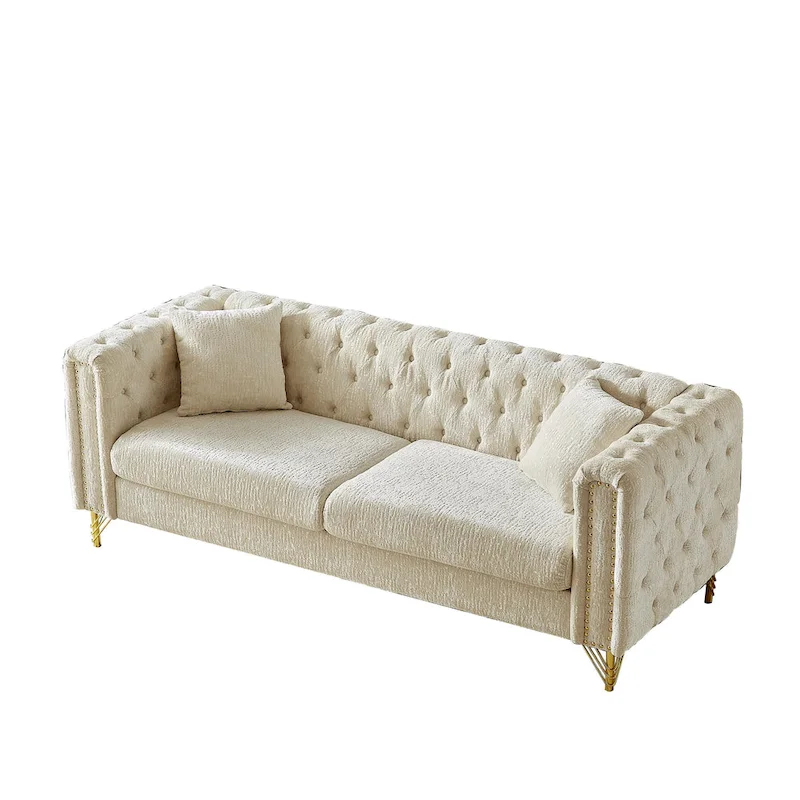 Chenille Tufted Upholstered 3-seater Sofa with Metal Legs