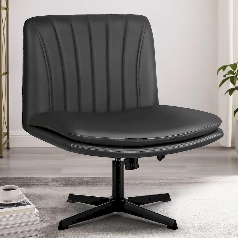 Criss Cross Chair Armless Office Desk Chair No Wheels,PU Leather Padded Modern Swivel Vanity Chair office chair
