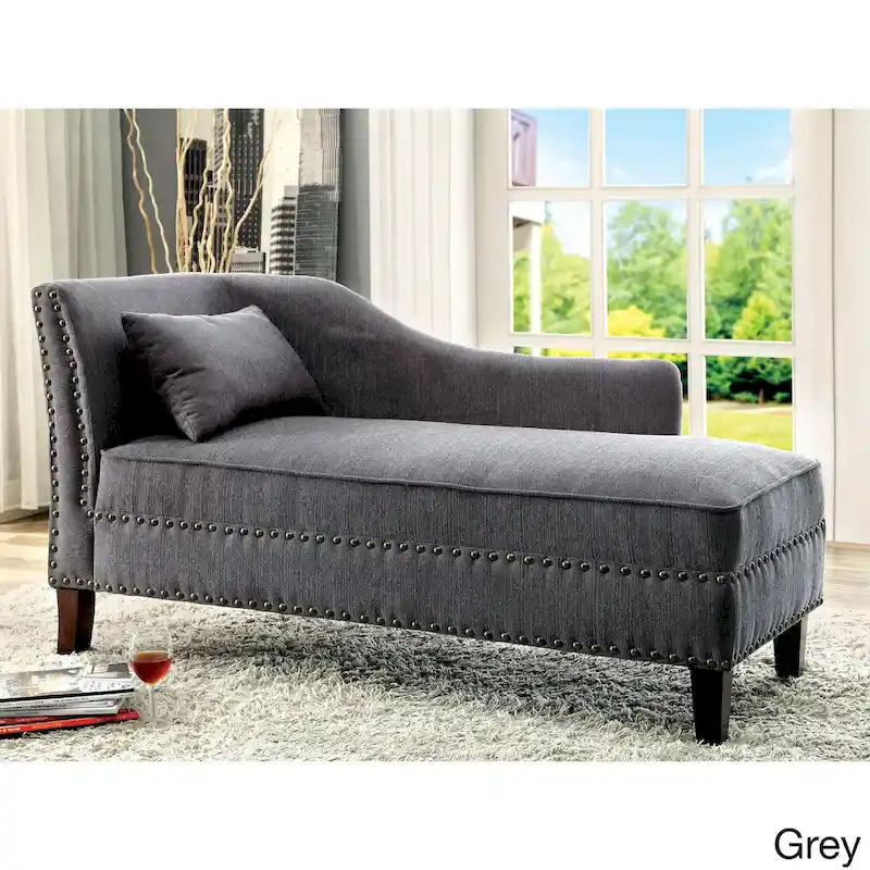 Sing Transitional Fabric Upholstered Nailhead Trim Chaise Lounge Chair by Furniture of America