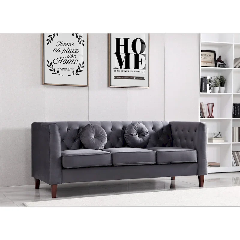 US PRIDE FURNITURE Velvet Classic Chesterfield Sofa with Wood legs