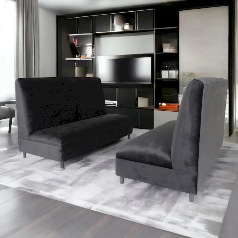 72-Inch Mid-Century Modern Black Velvet Booth Seating with Solid Wood Frame, 900 lbs Capacity for Restaurant