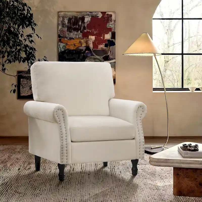 Modern Upholstered Armchair Nailhead Trim Accent Chair with Wood Legs
