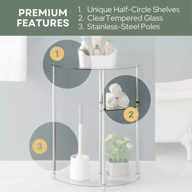 Breighton Home Designs2Go Classic Glass 3 Tier Display Entryway Hall Table in Glass/Chrome