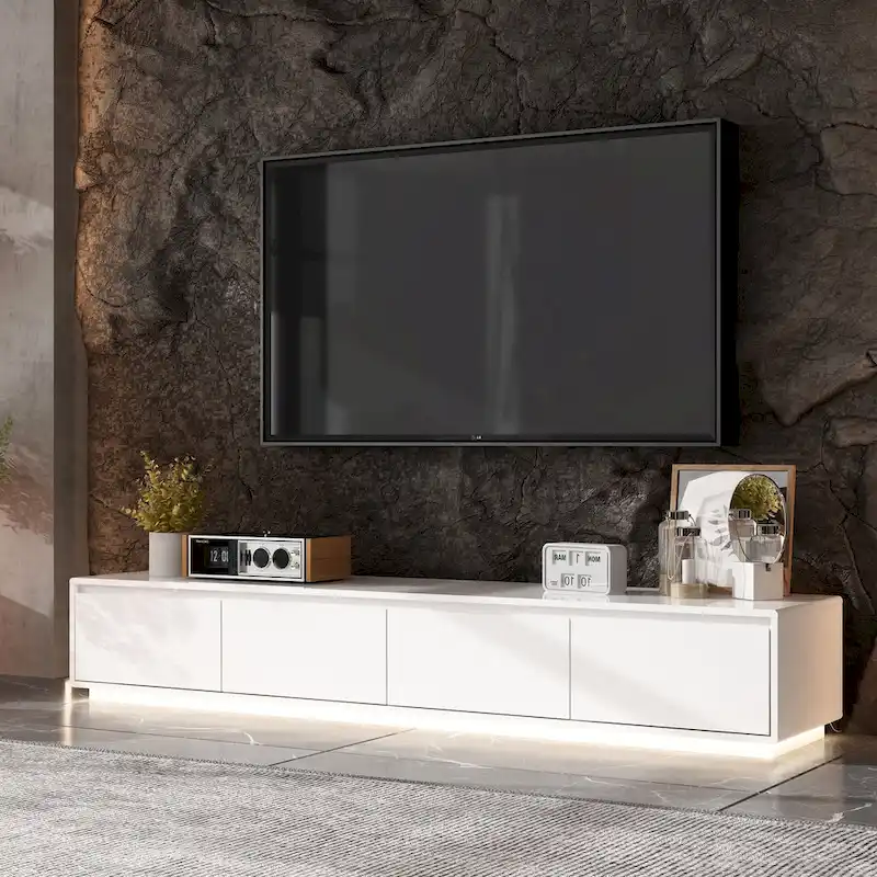 Illuminated White High Gloss Television Entertainment Center Console