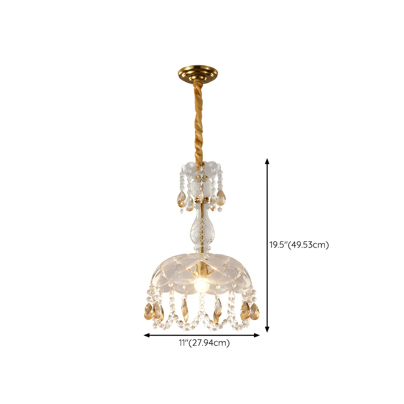 Luxury Dome Clear Crystal Pendant Light Adjustable Height