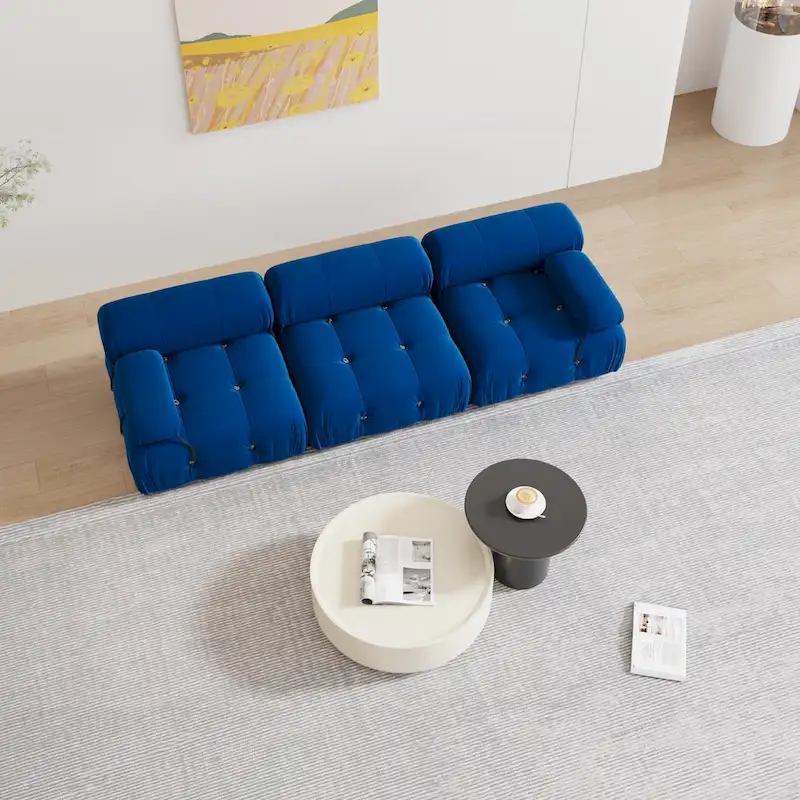 Blue Velvet Upholstered Sectional Sofa