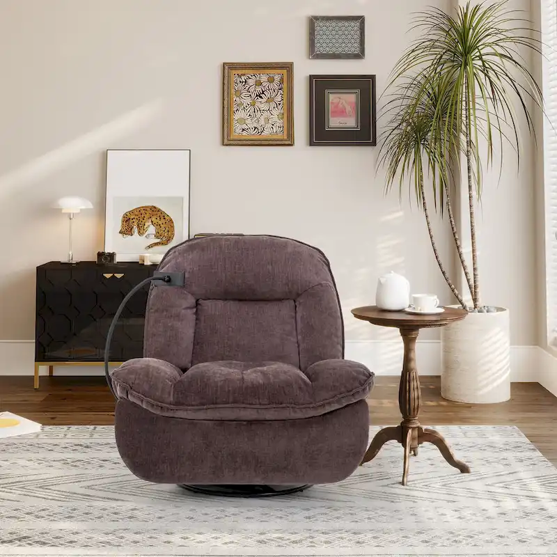 Clihome Adjustable Swivel Chenille Recliner with Phone Holder