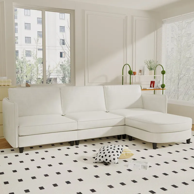 Christopher Knight Home - Benjamin Spacious 3-Seater L-Shaped Sofa with Movable Ottoman and Storage Pockets