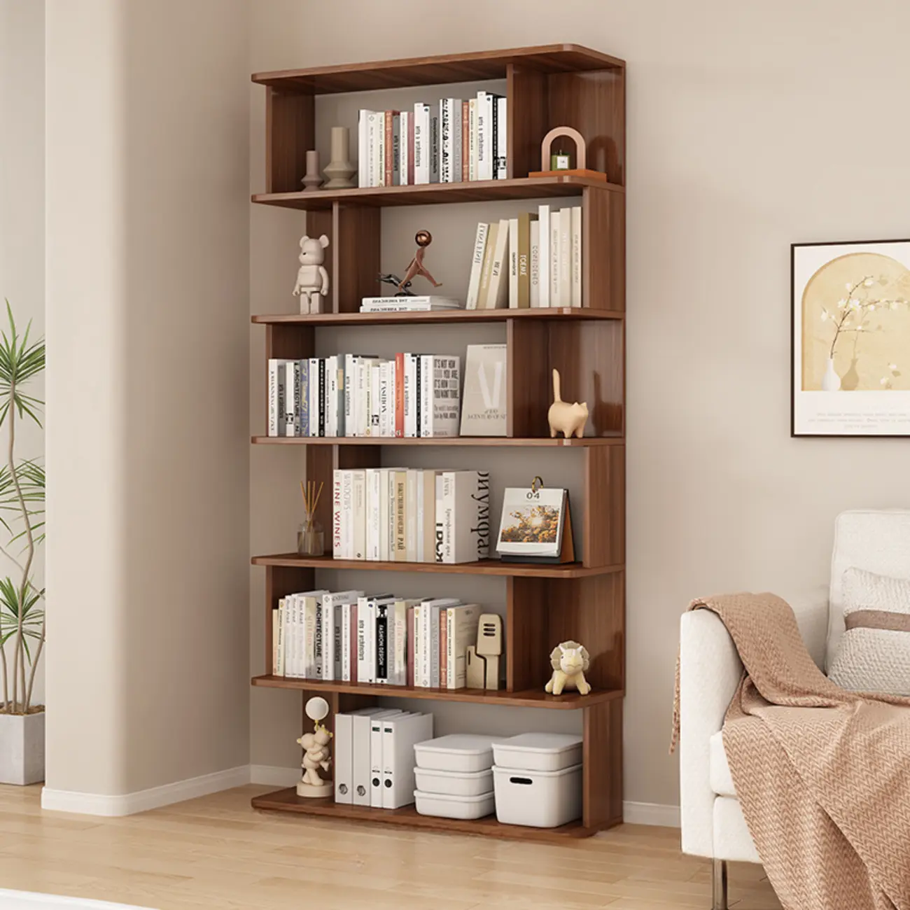 Modern White Open Back Wood 5 Shelf Bookshelf