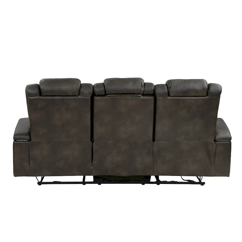Mia 83 Inch Power Double Recliner Sofa, Gray Faux Leather, USB, Drop Table