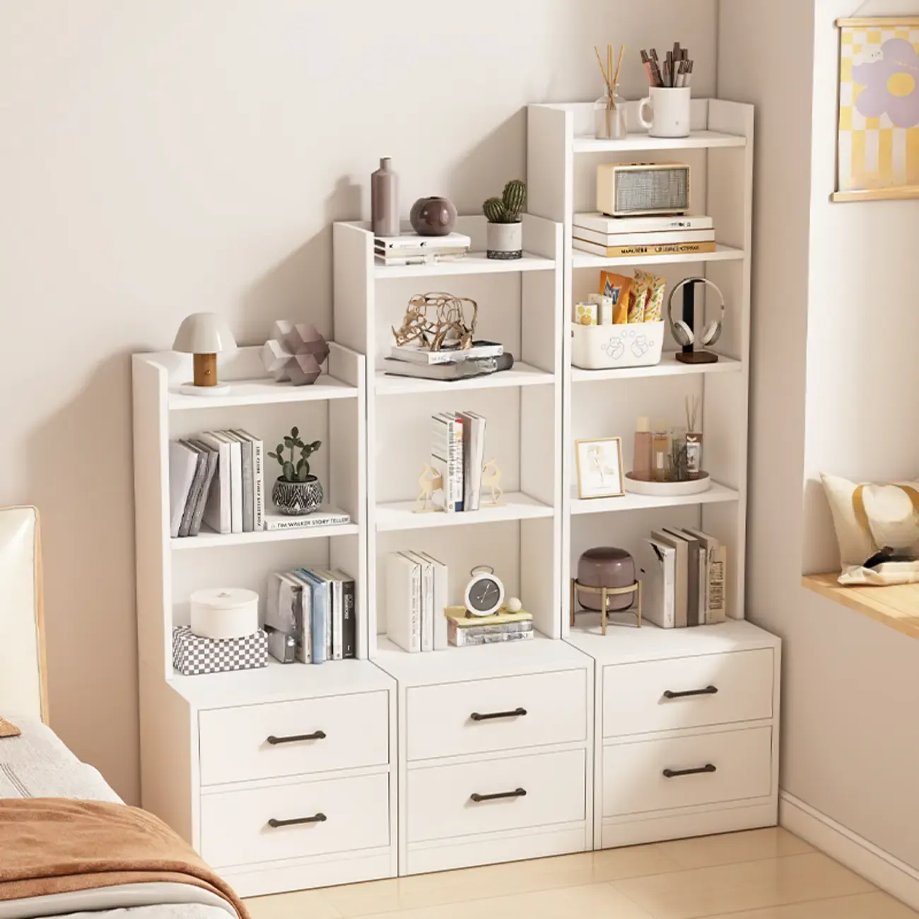 Multi-functional Wooden 5-Shelf Closed Back White Bookcase