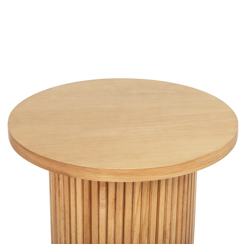 Round Wood End Table Fluted Pedestal Side Table