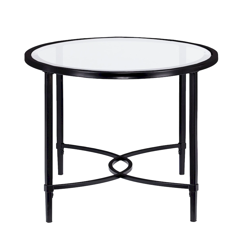 SEI Furniture Quaker Matte Black Metal Oval Coffee Table with Glass Top