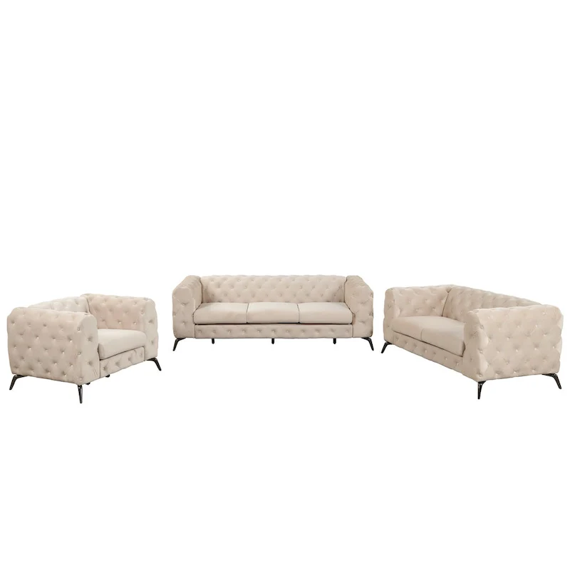 Velvet 3-Piece Sofa Sets(Three Seat Sofa/Loveseat and Single Chair)