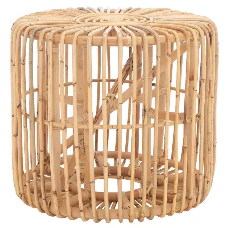 Round Rattan Accent Table, Black / Honey Natural, 1-Piece