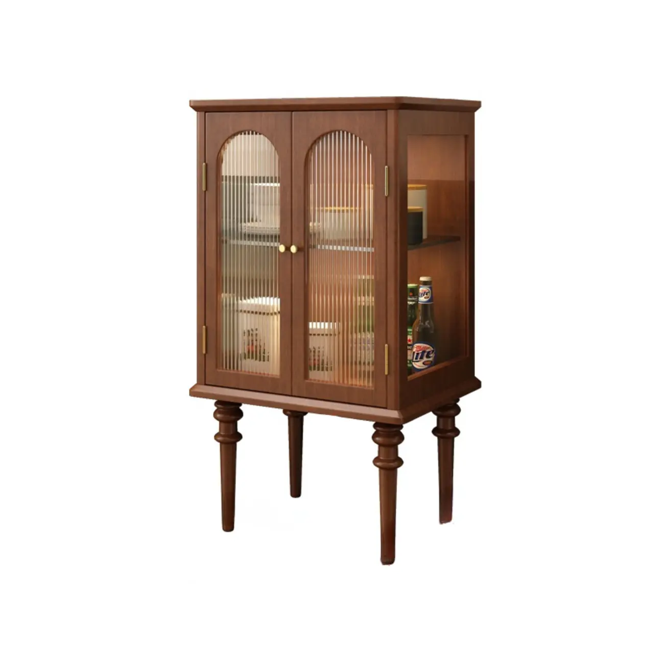 Traditional Black Wood Fluted & Clear Glass Storage Cabinet